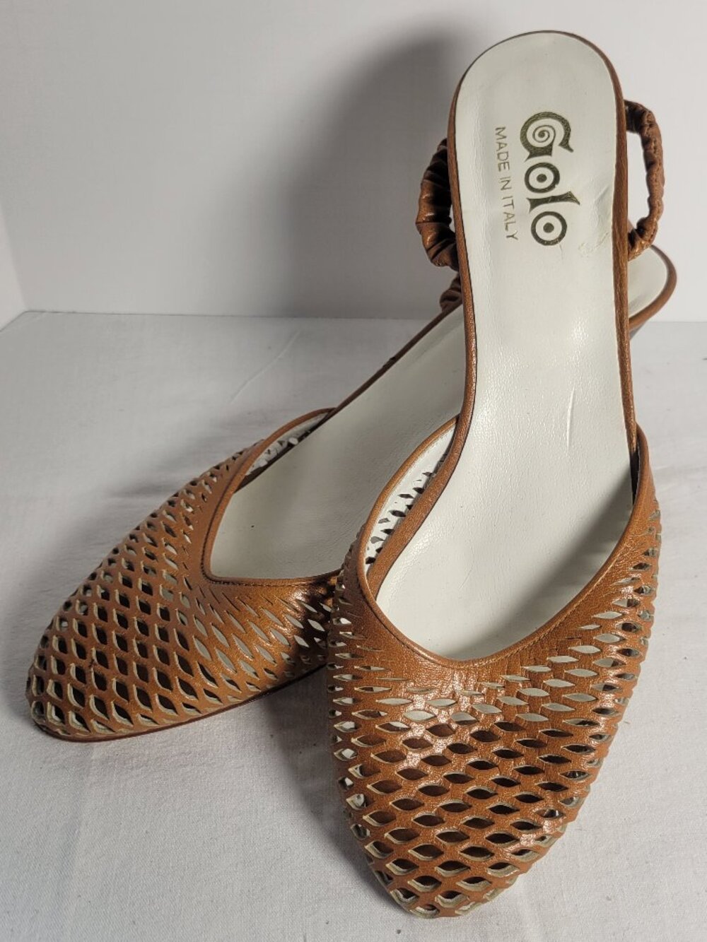Vintage Golo Made in Italy Woven Leather Slingback Heels Brown Women's 8.5M